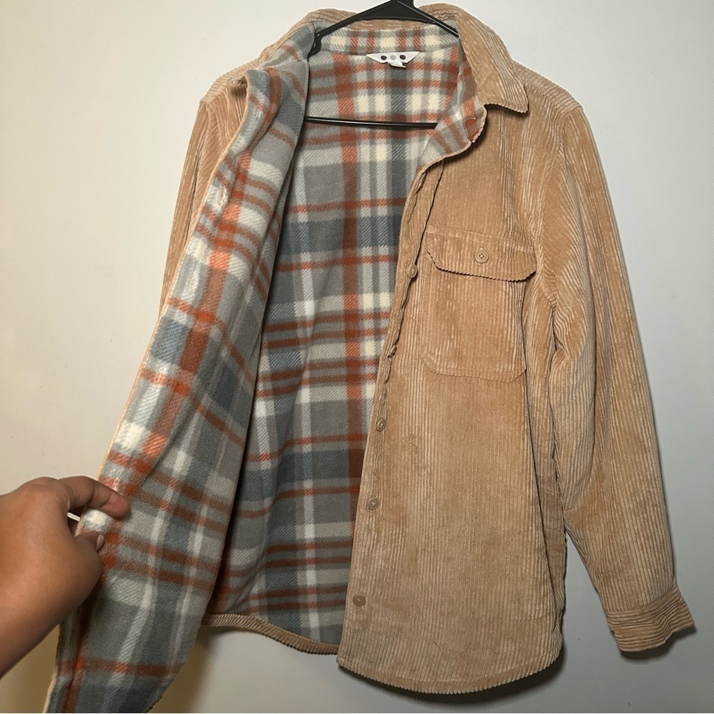 Three Dots Tan Corduroy Style Jacket with Plaid Lining Size M - Picture 4 of 15